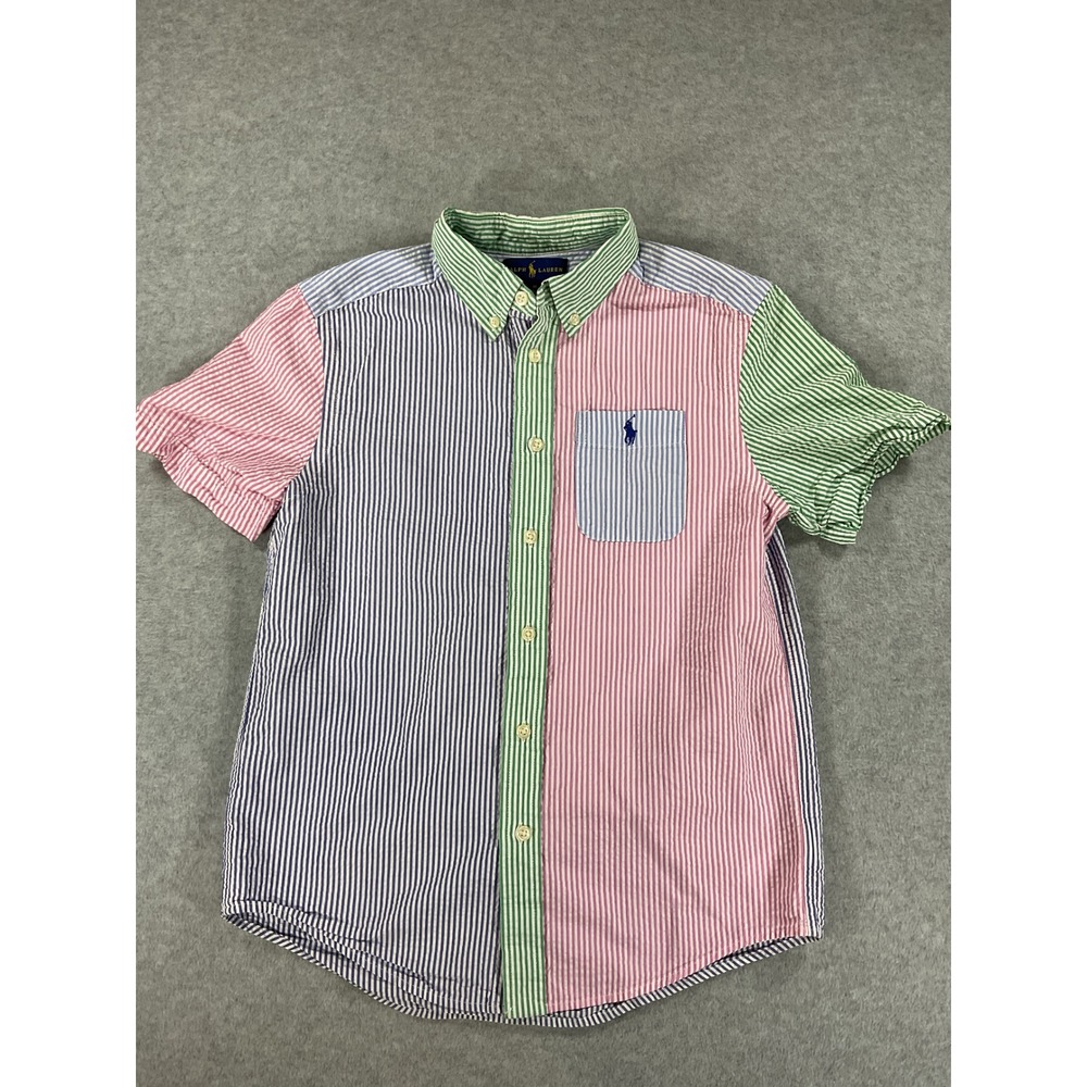 Polo Ralph Lauren Kids M 10-12 Seersucker Colorblock Button Down Shirt 2507